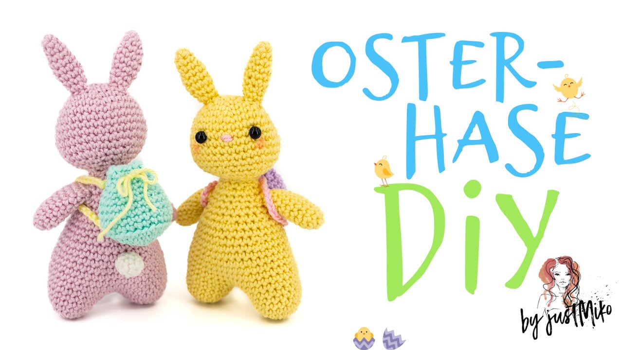 Osterhase mit Rucksack häkeln 🐰 | Anleitung | Amigurumi | Tiere häkeln by justMiko