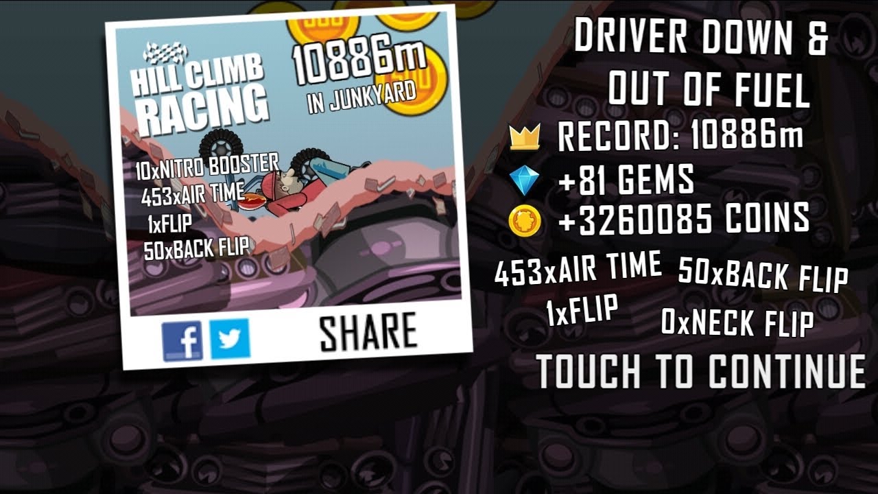 Hill Climb Racing ‐ Minibike on Junkyard +boosters 10886m Gameplay