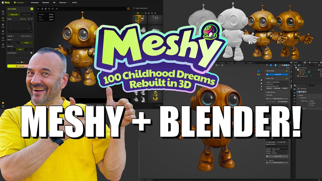 Meshy AI — обзор: генерация 3D из текста/изображений и риггинг в один клик для Blender