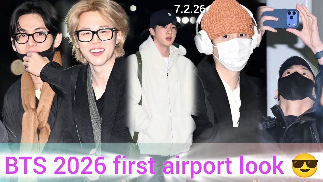 #BTS2026 first airport look 😎💜💜🙆🏻‍♀️ @Lijakalife 