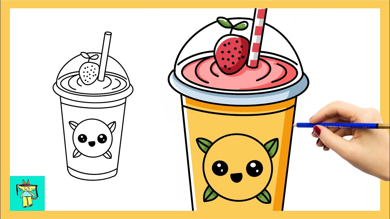 How to Draw Cute Lemon Strawberry Drink 🍋 | Kawaii Art