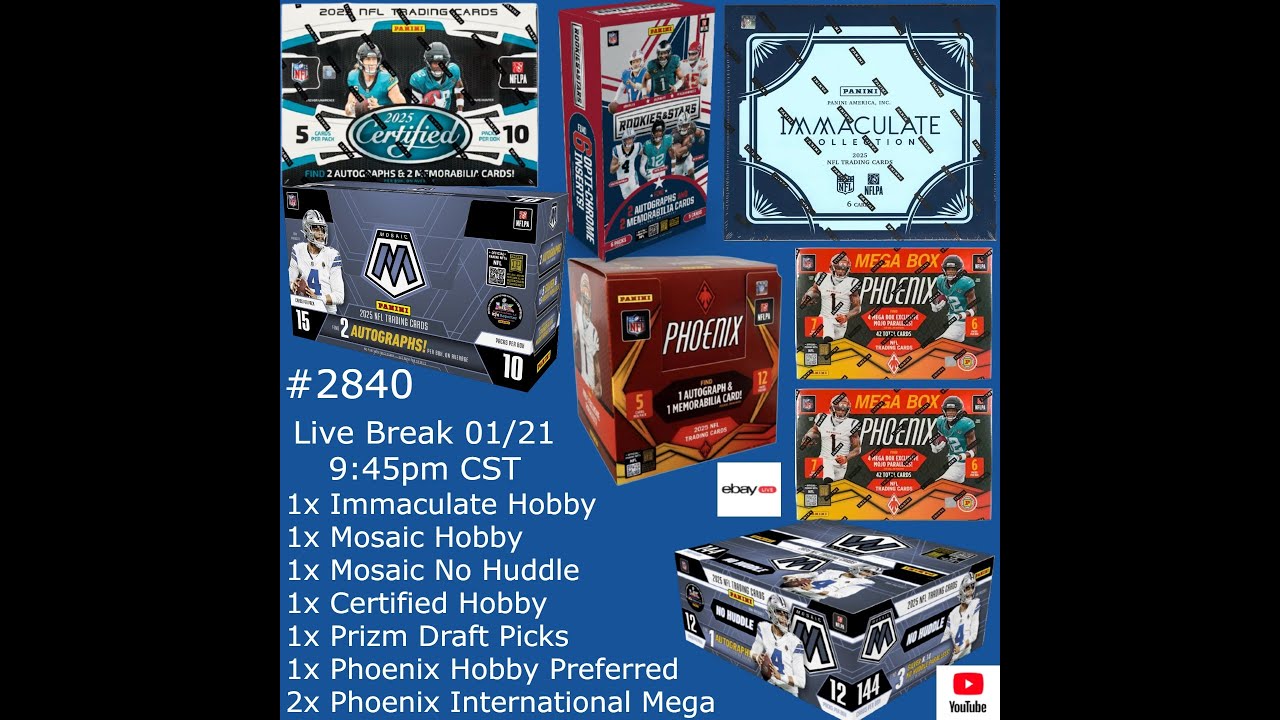 01/21 - 2025 IMMACULATE MOSAIC PHOENIX FOOTBALL - 8x Box Hobby Mix - PYT #2840 LIVE BREAK