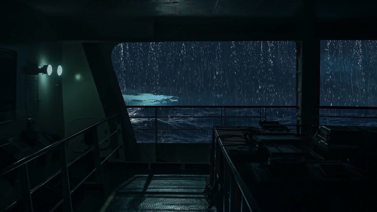 🔴 Relax and rest at the stern of a cargo ship - ASMR Rain & Wave sound for sleep
