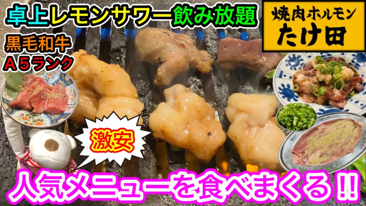 【焼肉ホルモンたけ田】黒毛和牛A5ランクが激安？卓上レモンサワー飲み放題！人気メニューを食べまくる！