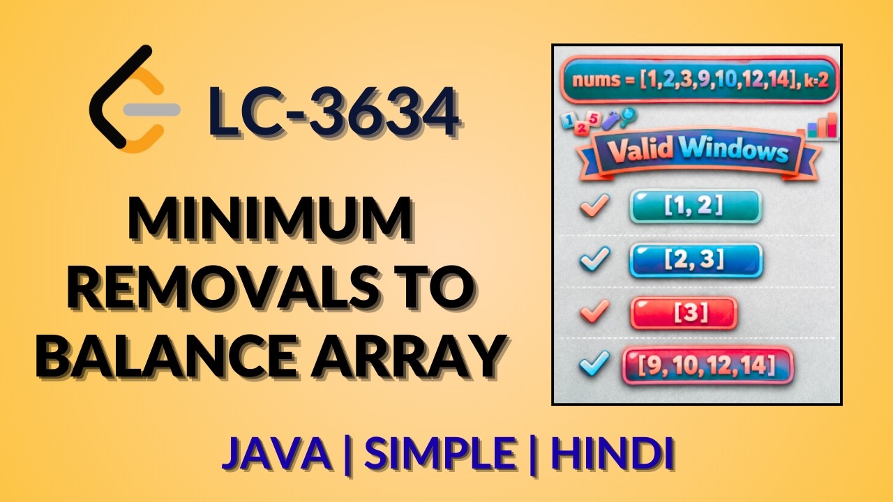 Minimum Removals to Balance Array | Leetcode 3634 | Java-Hindi