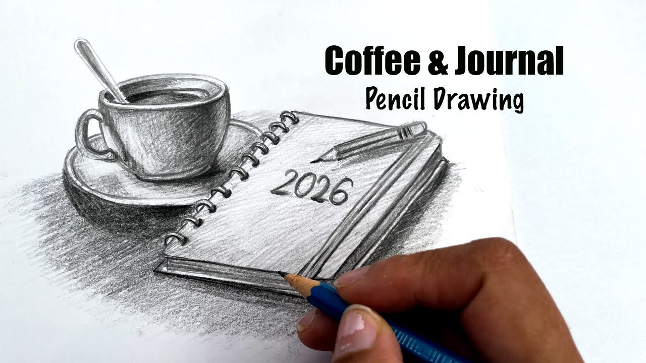 How to Draw a Coffee Cup and Notebook Still Life | Pencil Drawing Tutorial for Beginners