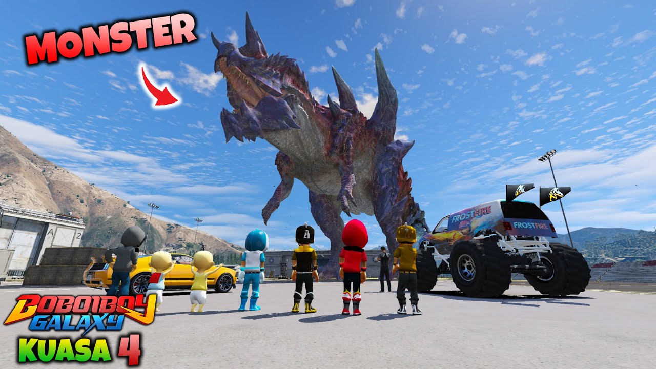 GTA 5 MOD BOBOIBOY KUASA 4 KAGET ADA MONSTER BESAR DI MARKAS MILITER