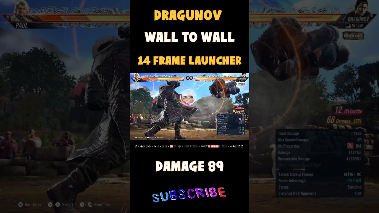 Dragunov 14 Frame wall to wall combo tekken8 I Dragunov combo guide tekken8#Dragunov#Tekken8#combo