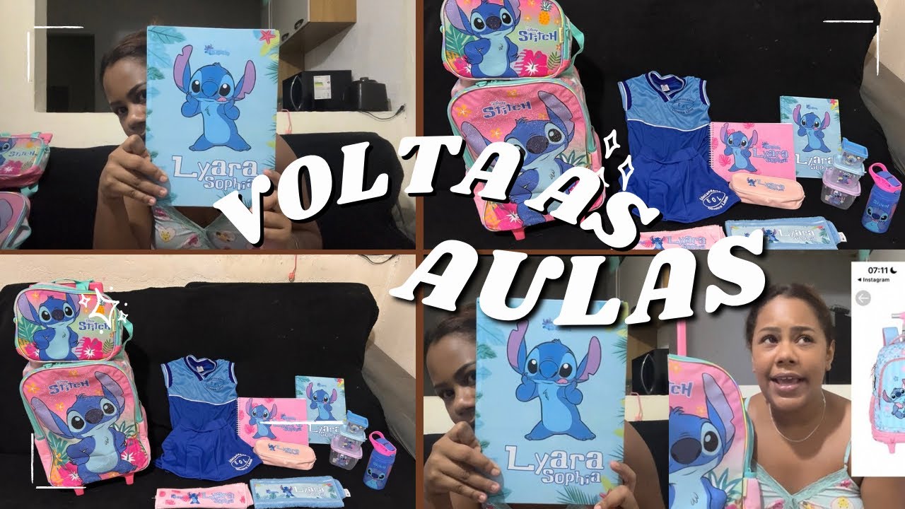VOLTE AS AULAS COM LYARA/ Mostrei os material escolar dela 😍💙 #stitch #materialescolar #mãe 
