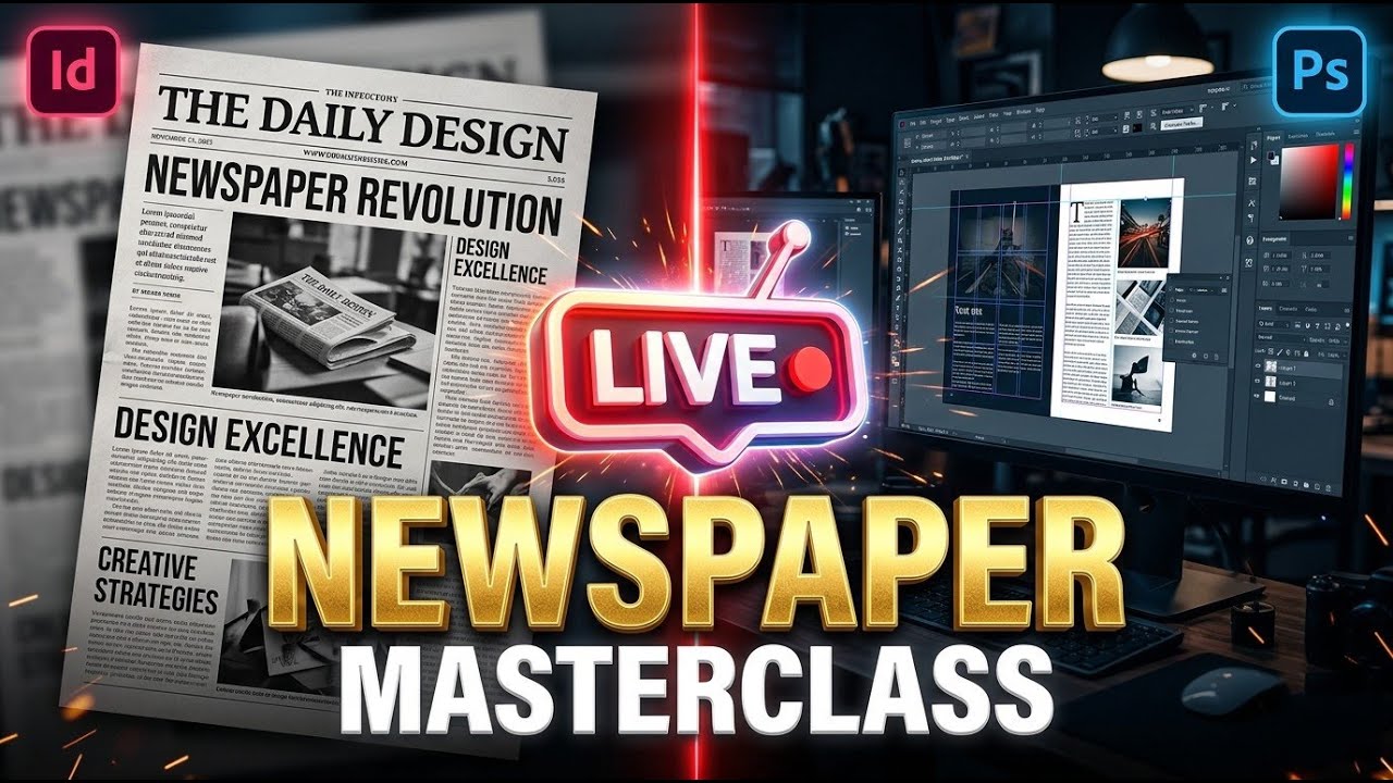 🔴 LIVE: Design Professional Newspaper from Scratch | InDesign & Photoshop Tutorial