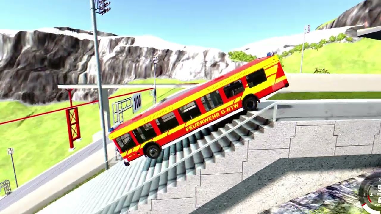 BeamNG Drive – Bus Falls From Broken Cliff Stairs | Extreme Crash, High Drop & Total Destruction