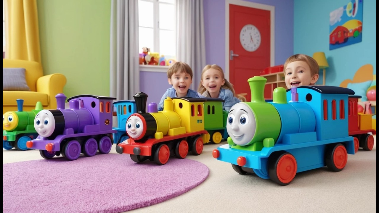 Fünf kleine Spielzeugeisenbahnen tschu tschu | Kinderlied & Zugabenteuer