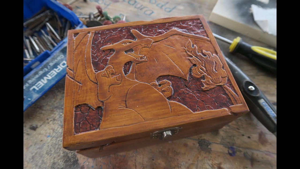 Carving a Charizard Pokemon Card Deck Box with a Dremel