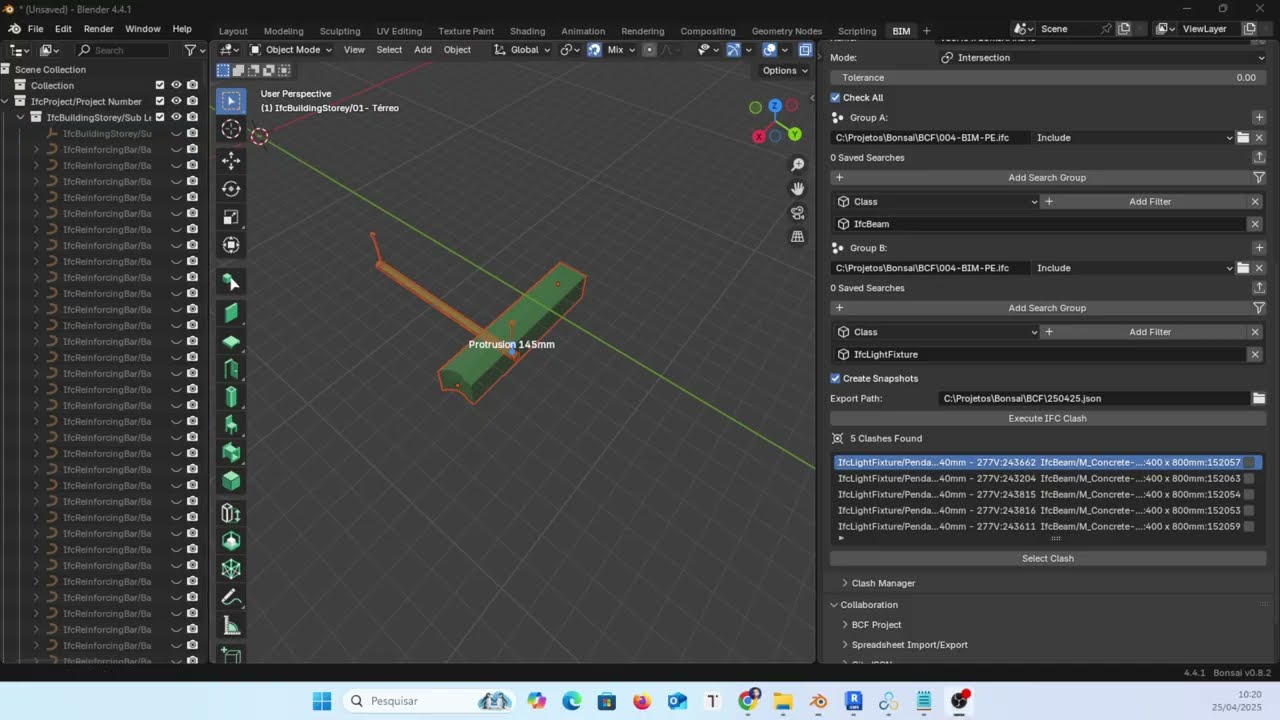 Bonsai (BlenderBIM) - Clash Detection - BCF