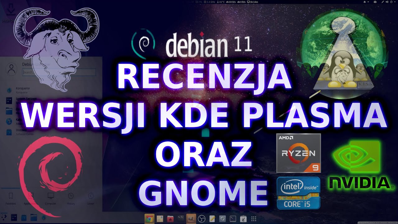 Recenzja GNU Linux Debian 11 Bullseye KDE Plasma i Gnome na żywym sprzęcie Intel oraz AMD z NVIDIA.