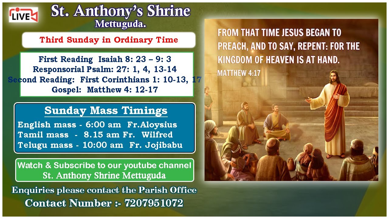 Fr. T. Pranay/ St.Anthony Shrine/Mettuguda/English Mass 6.30 am Live Streaming/25th January 2026