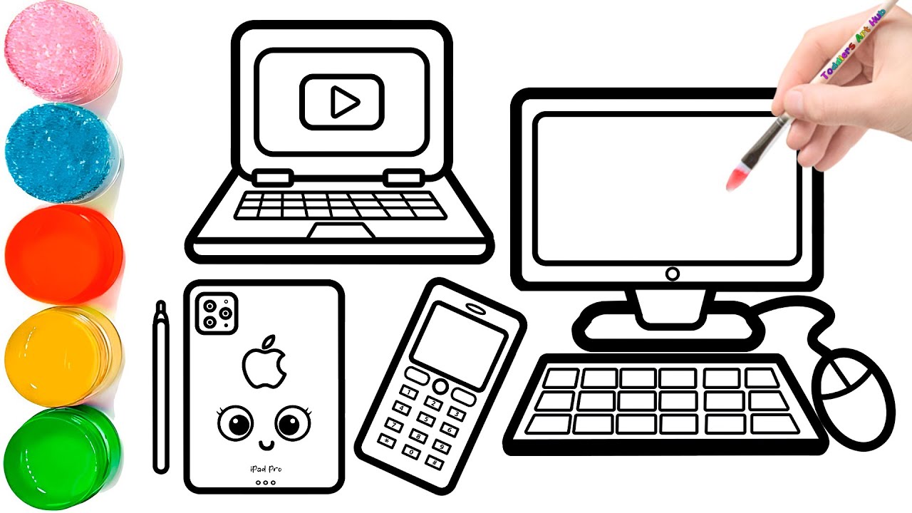 Как нарисовать и раскрасить ноутбук и мобильный телефон | Рисование на iPad | Простое рисование