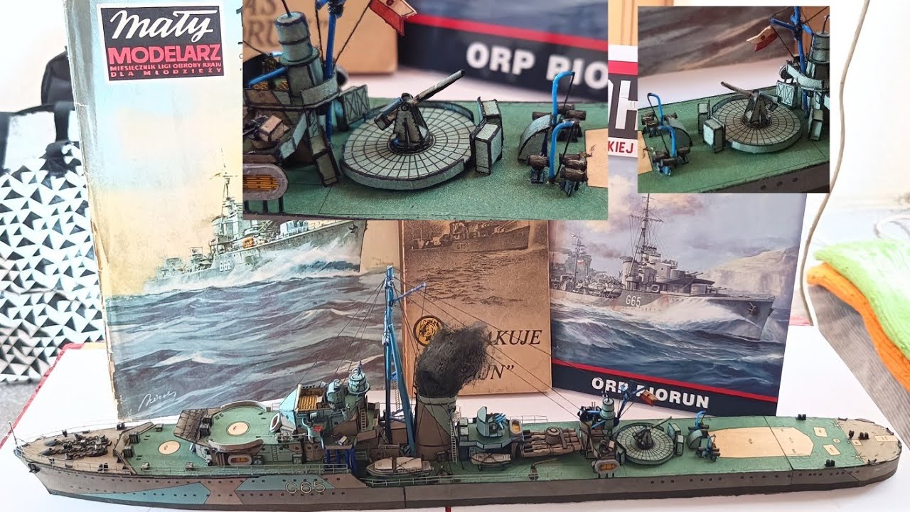 Niszczyciel ORP PIORUN cz.10 działo p.lot 102mm i miotacze bomb głębinowych z zapasem bomb MM 1:200