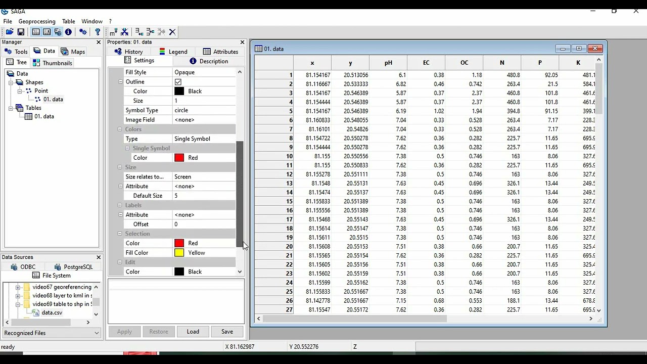 Convert tabular location data/ GPS locations to point shape file in SAGA GIS