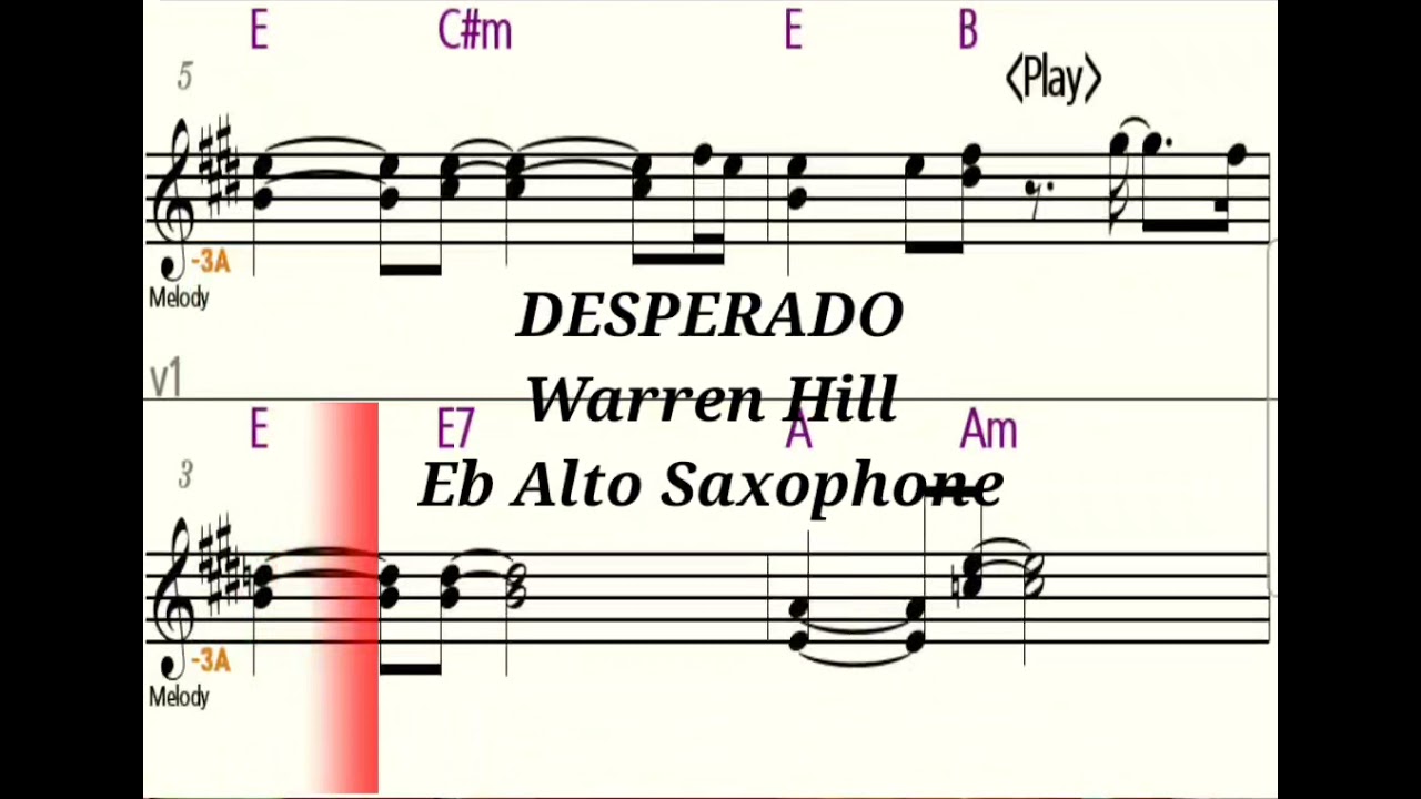 DESPERADO - Eb Alto Saxophone Playalong - Sheet Music - Backing Track