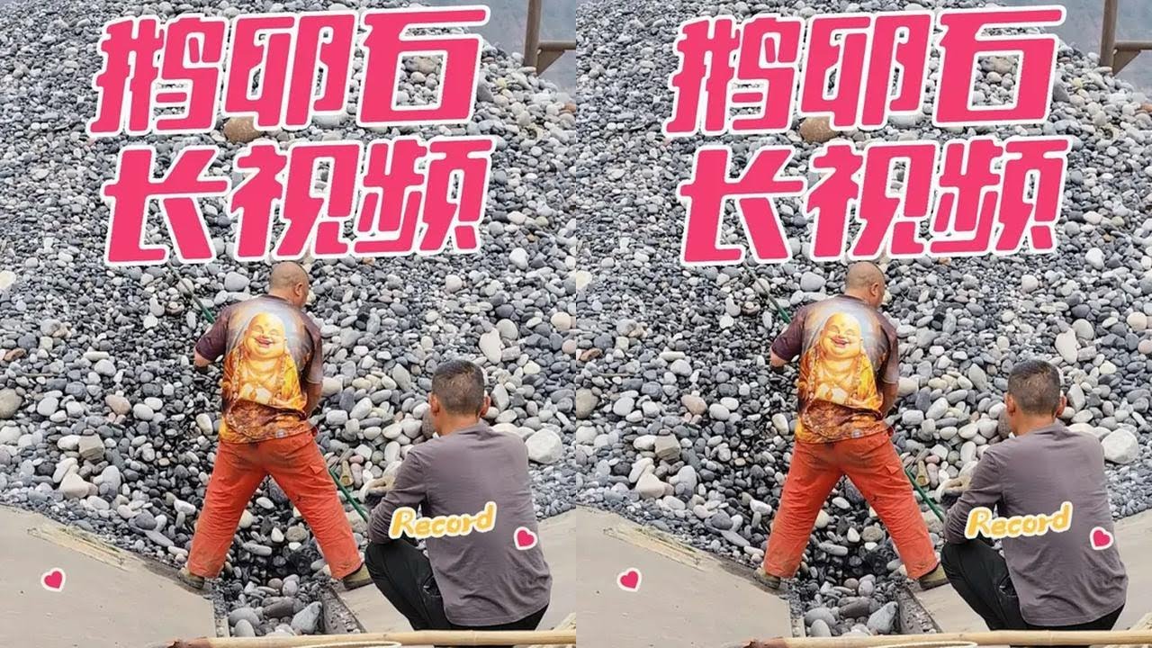 Barge unloading cobblestones relaxing long video
