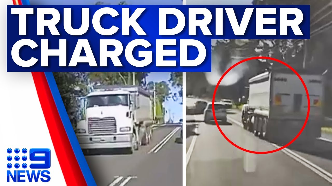 Truck driver caught on camera dangerously trying to overtake charged | 9 News Australia