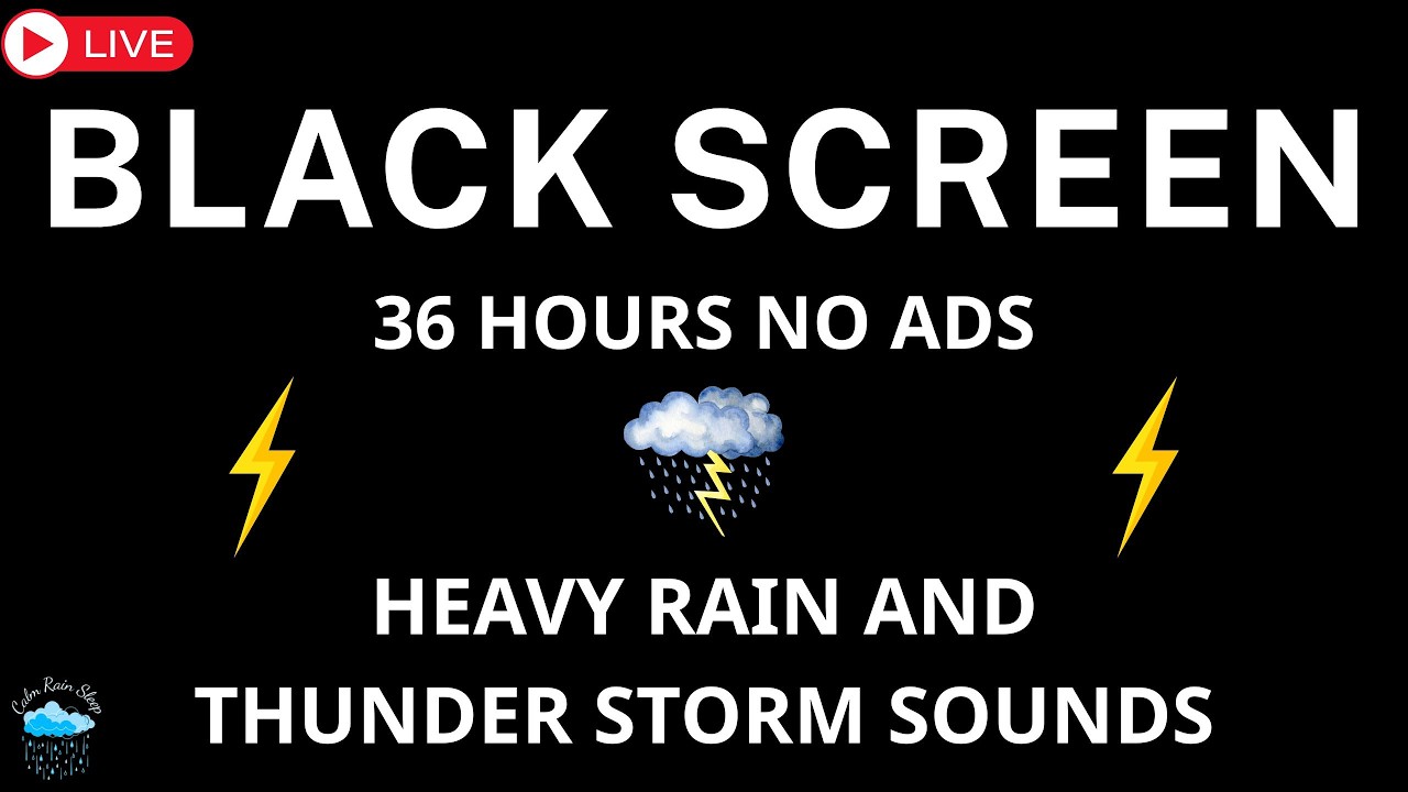 🔴 Heavy Rain and Thunder Sounds for Sleeping - Black Screen | Live Thunderstorm for Deep Sleep