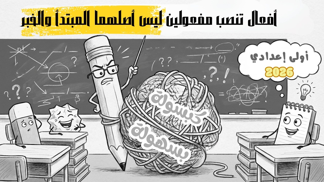 أفعال تنصب مفعولين ليس أصلهما المبتدأ والخبر للصف الأول الاعدادي -  2026