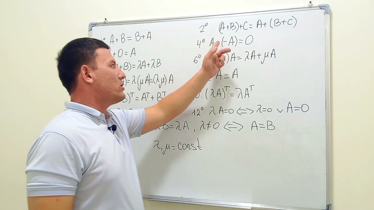 Matritsa ustida qoʻshish, ayirish va transponirlash amallari xossalari. 3-dars. Oliy matematika.