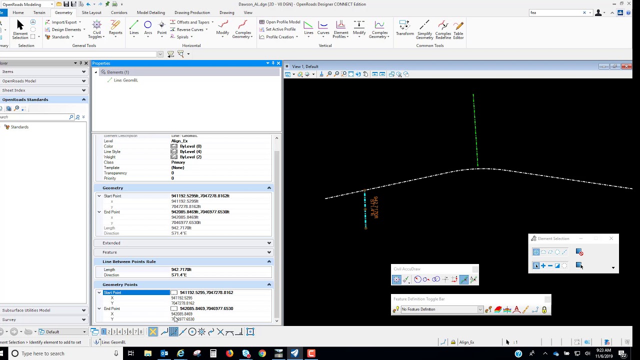 OpenRoads Designer CONNECT - Persist Snaps to Create Ruled Geometry via Civil Accudraw