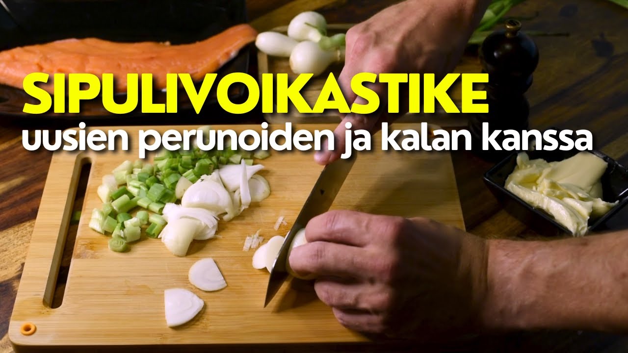 Herkullinen sipulivoikastike ja paistettu taimen