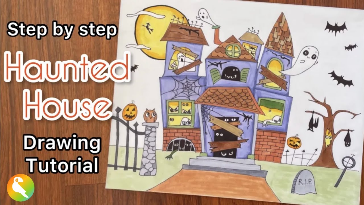 How to Draw a Haunted House | Step by step