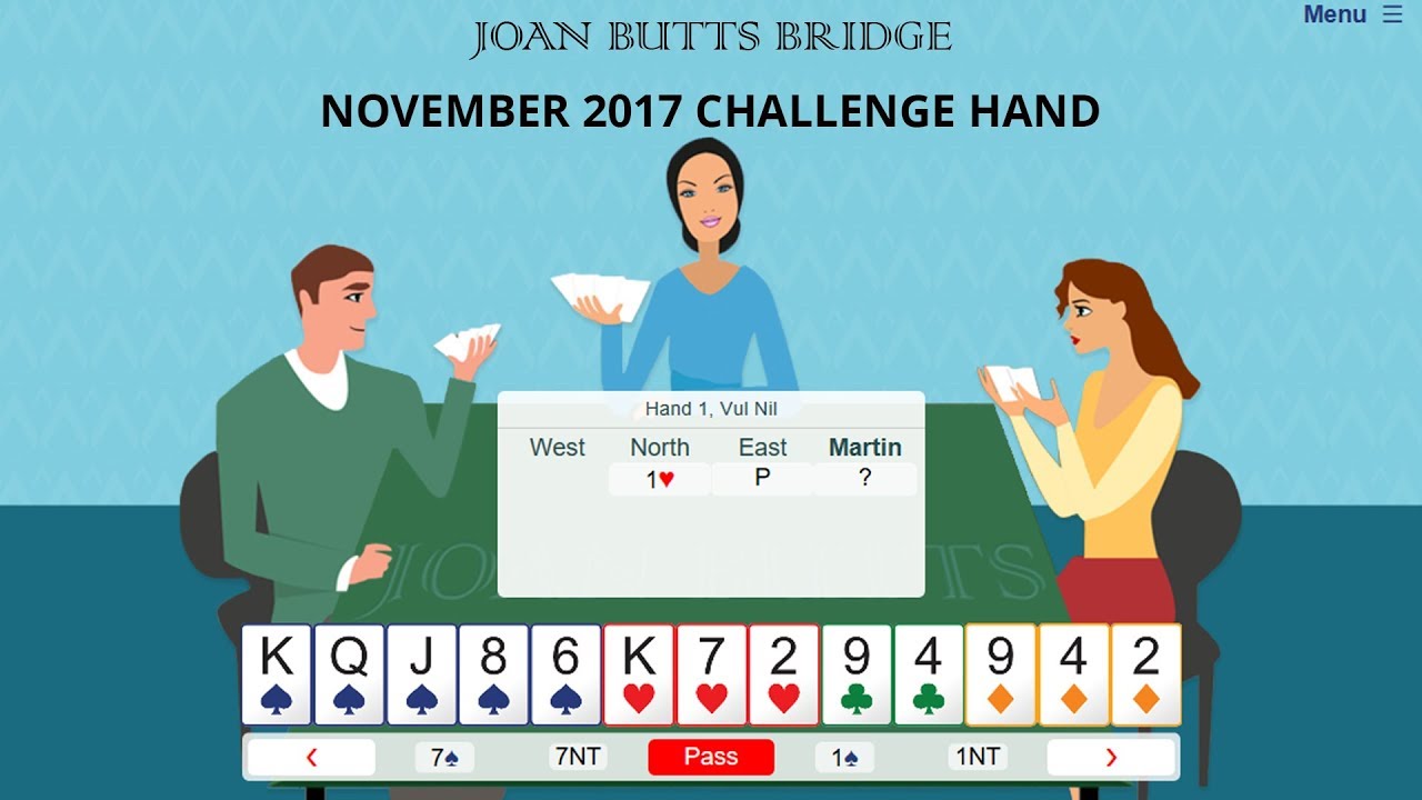 November 2017 Challenge Hand - Learn to play bridge with Joan Butts Bridge