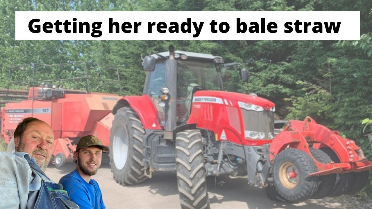 Massey Ferguson Tractor & Baler getting her ready to bale straw
