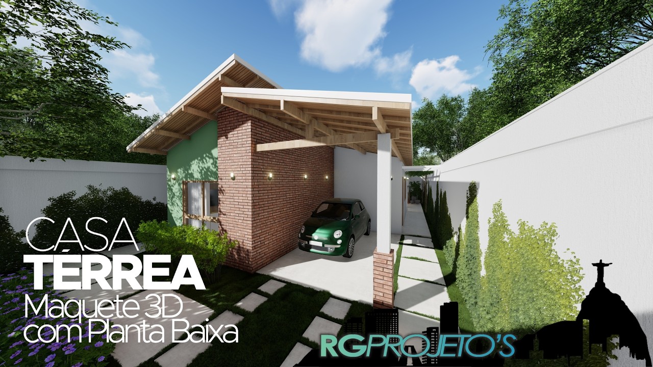 MAQUETE 3D CASA T&Eacute;RREA COM 100M&sup2; | LOTE 10X20M | 1 SU&Iacute;TE (+ 1 QUARTO)| VARANDA GOURMET