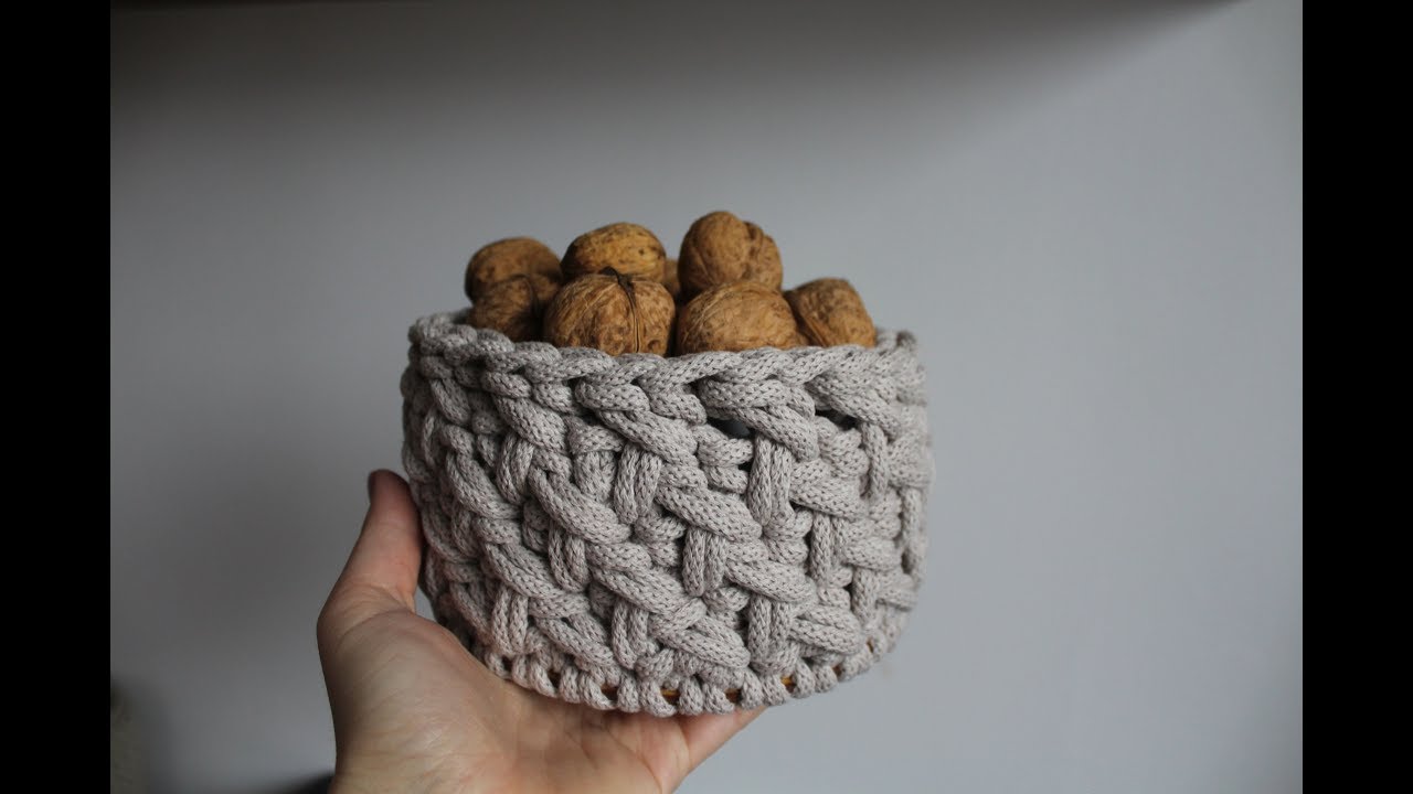 Crochet basket - wood stitch. Koszyk ze sznurka na szydełku