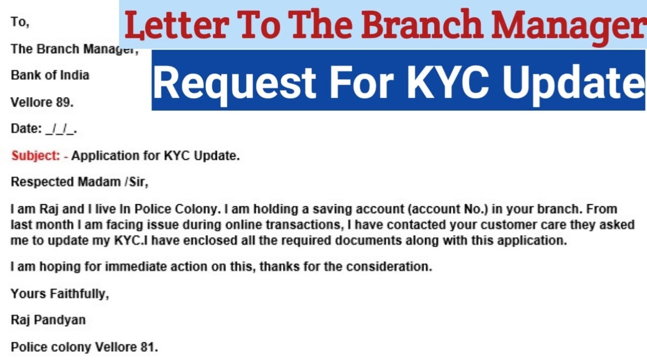 Application For KYC Update In Bank | Write application for kyc update in bank | Write Letter For KYC