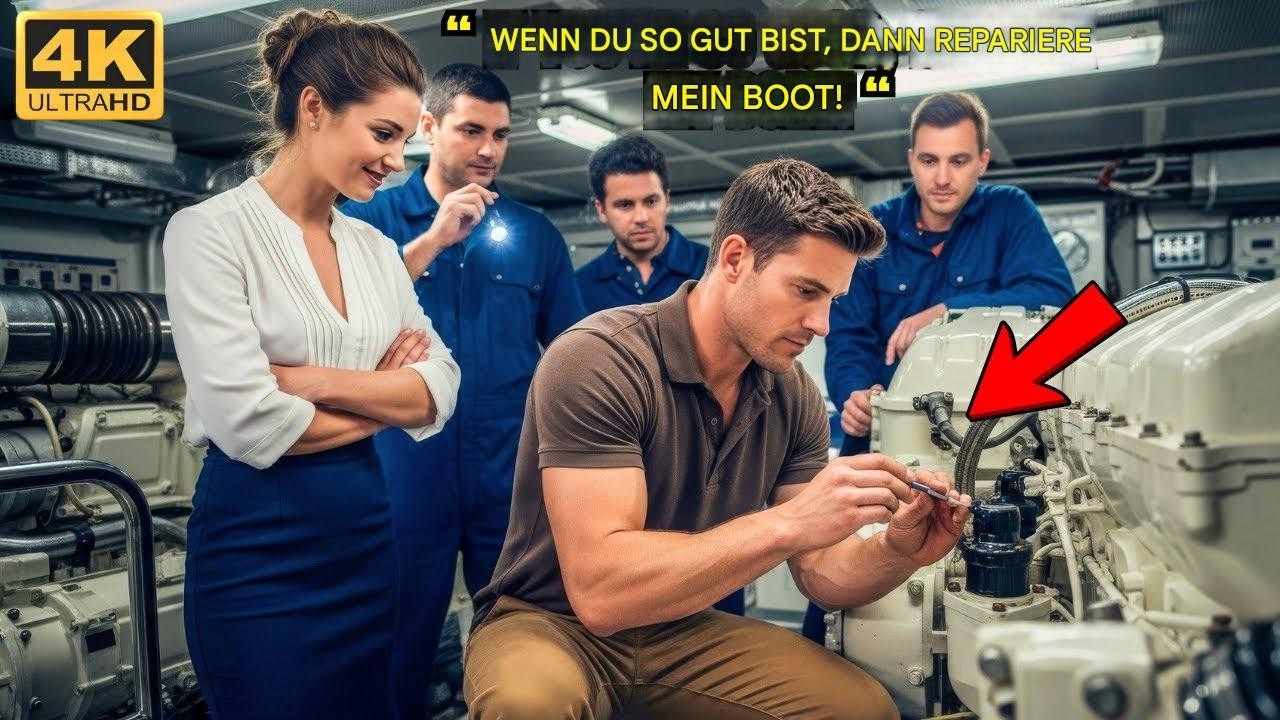 „So gut? Dann reparier mein Boot!“ Milliardär lacht — armer Vater löst, woran 100 scheitern