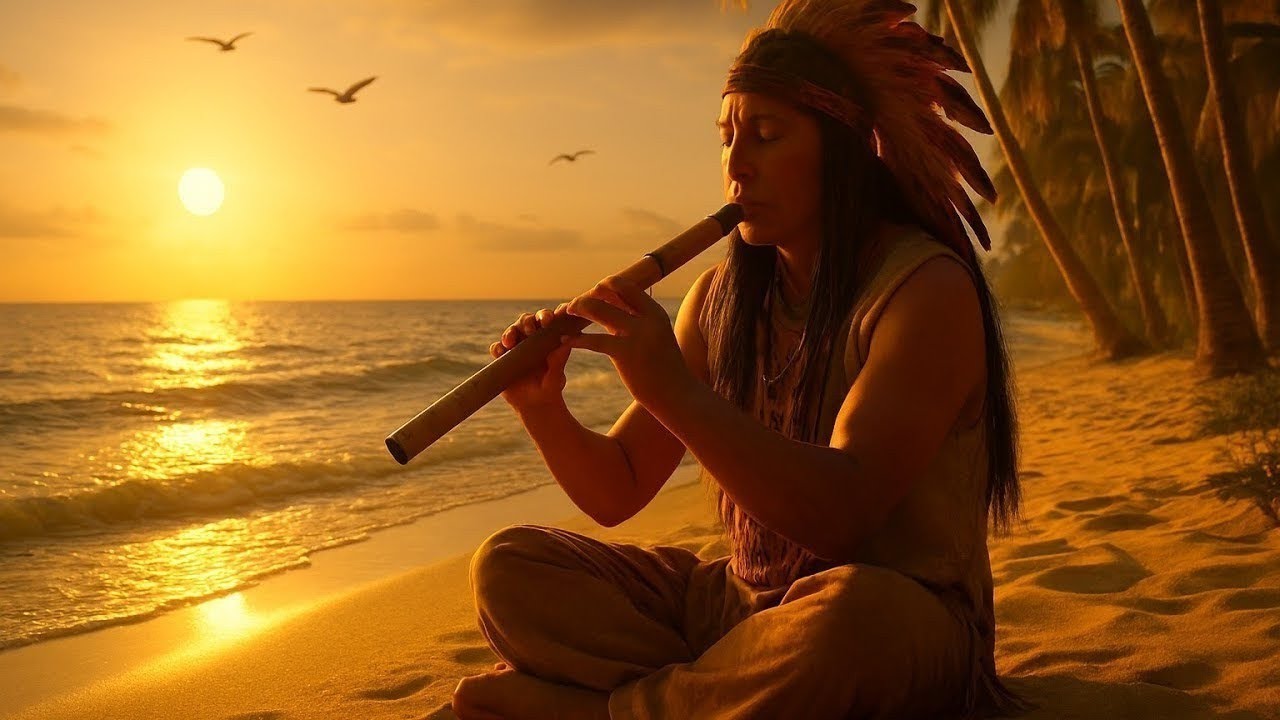 Flute at Sunset Beach – Peaceful Native American Flute Sounds for Meditation