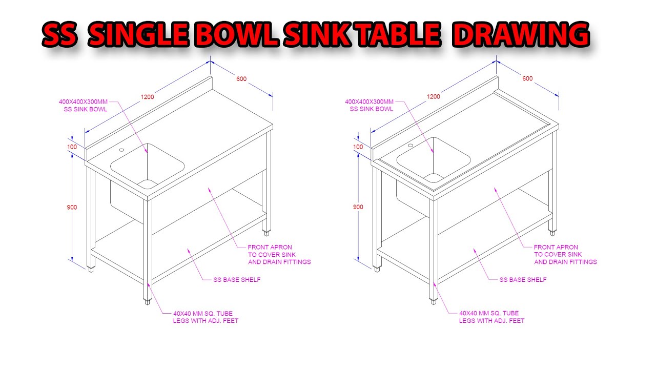 HOW TO DRAW SS SINK TABLE USING AUTO CAD | SS  SINGLE BOWL SINK TABLE ISOMETRIC DRAWING