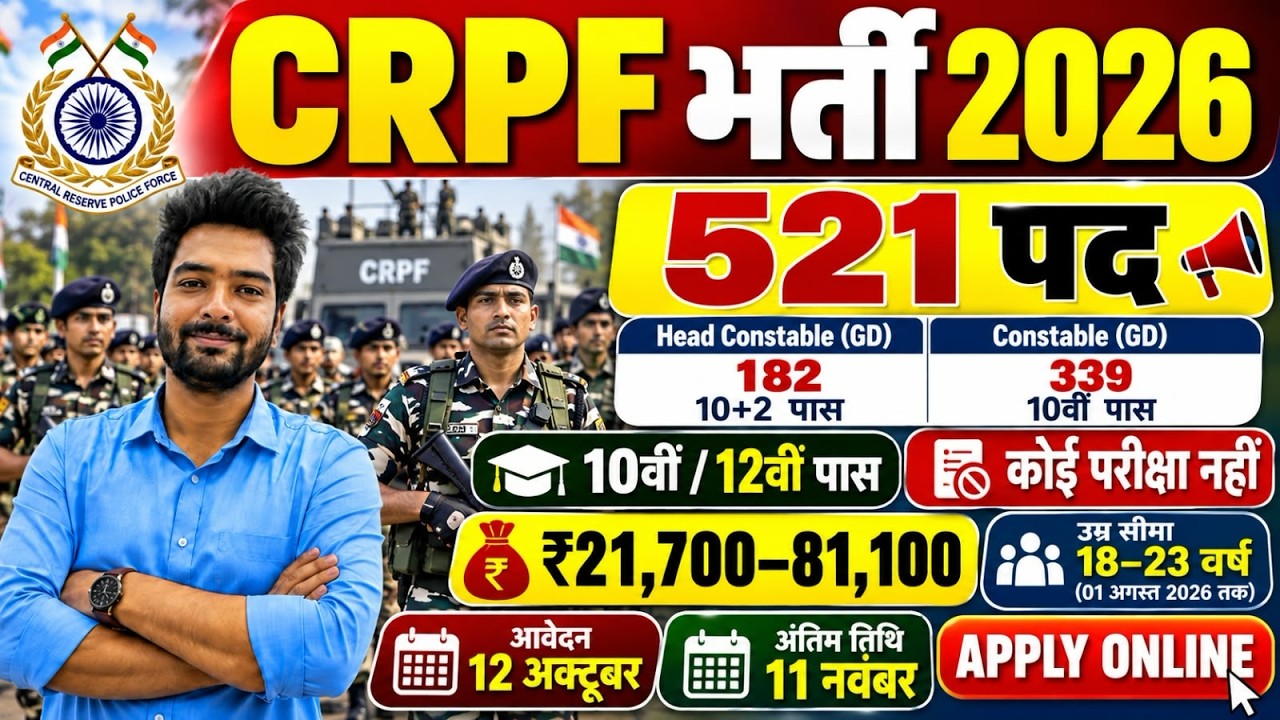 CRPF Recruitment 2026 | CRPF Head Constable Recruitment 2026 | CRPF Sports Quota Vacancy 2026
