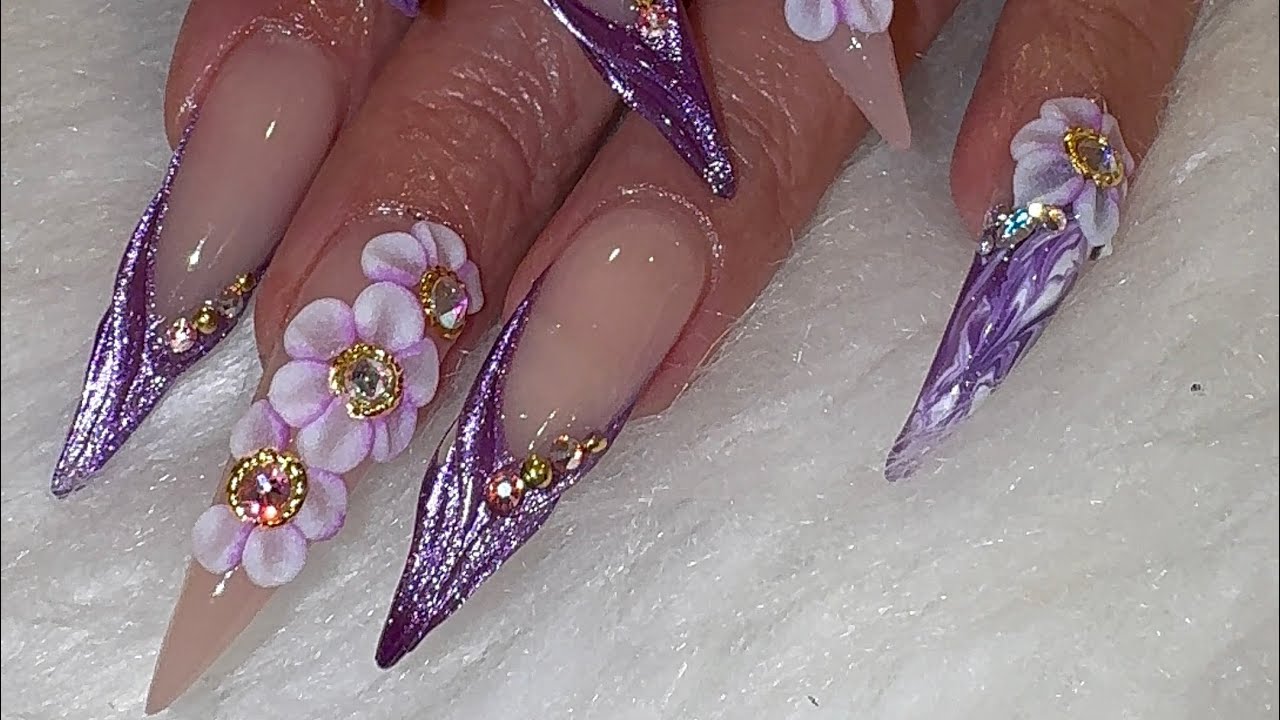 ✨Роскошный весенний набор для маникюра 🌸 Урок по французскому маникюру с фиолетовыми блестками | ...