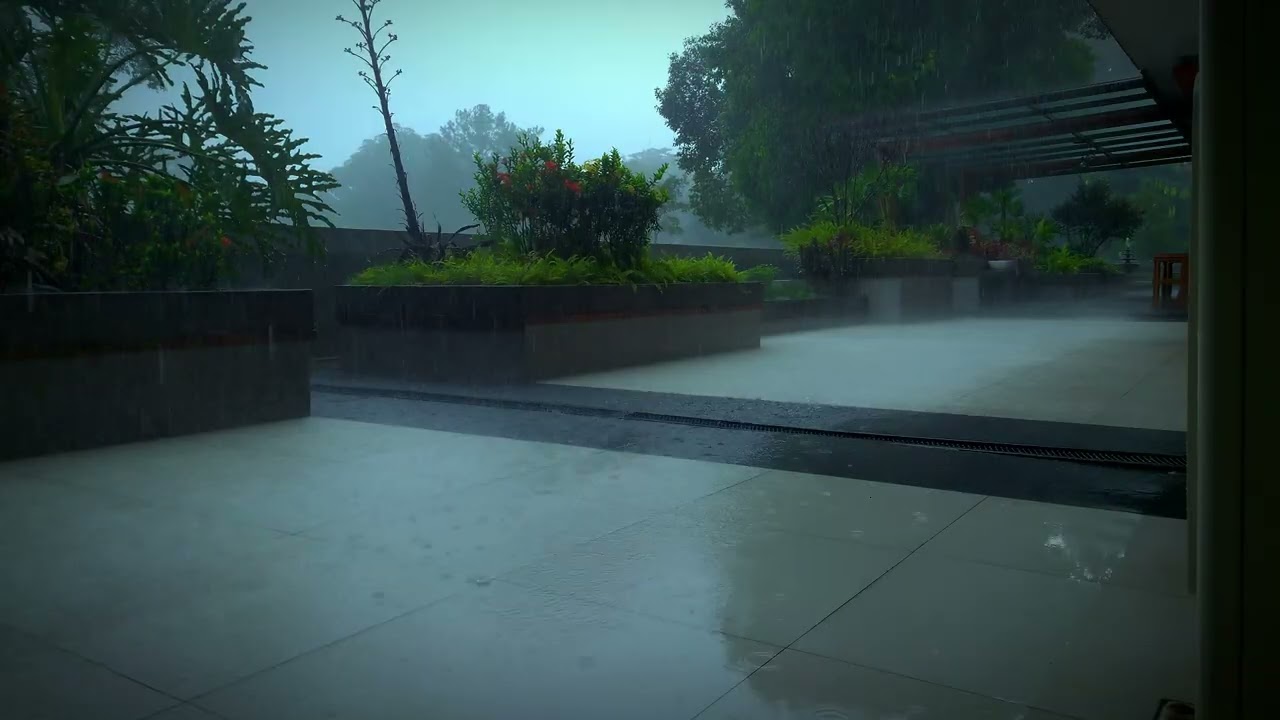 ASMR Heavy Rain on the Garden Terrace for Deep Sleep & Relaxation Sounds