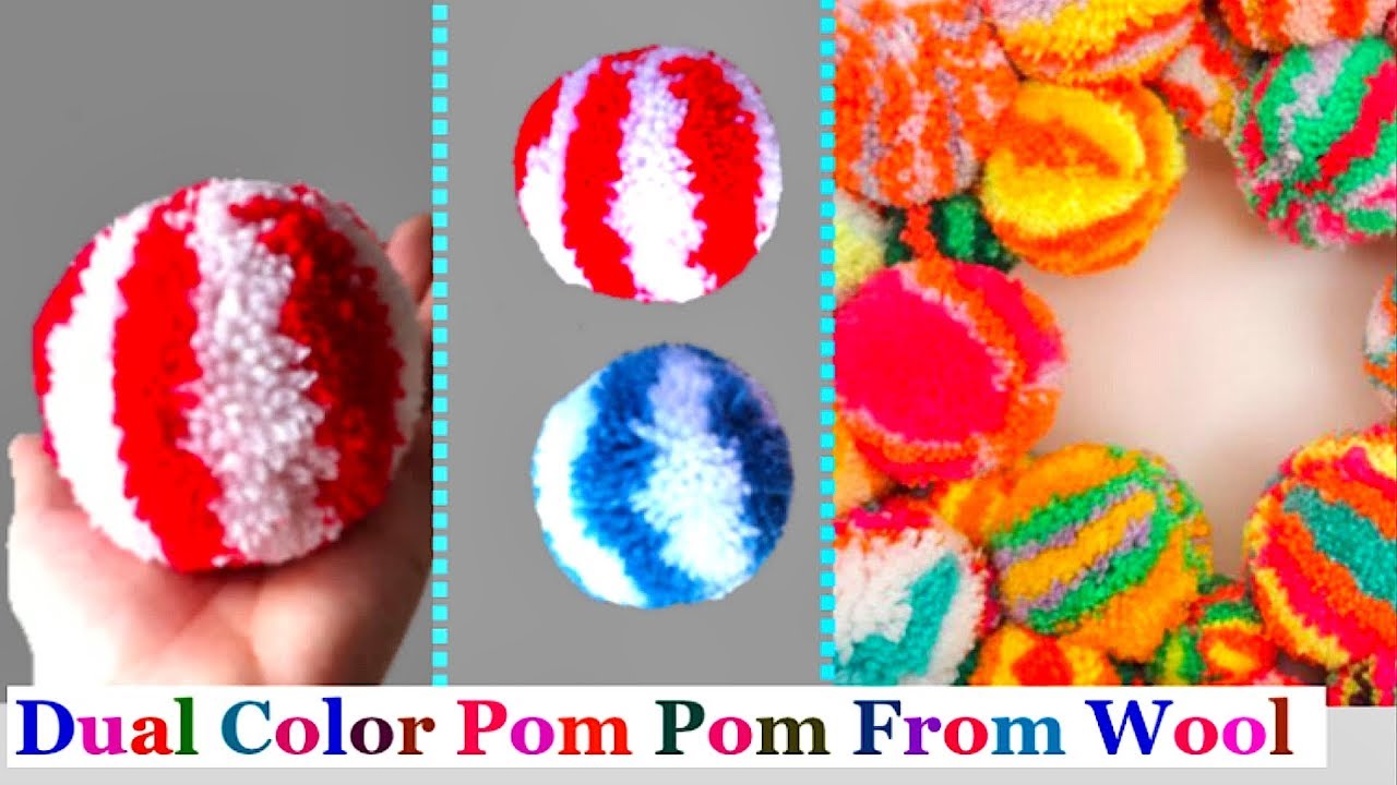 How to make yarn/wool multicolor pompom step by step at home-pom pom making|DIY Yarn/Wool craft idea