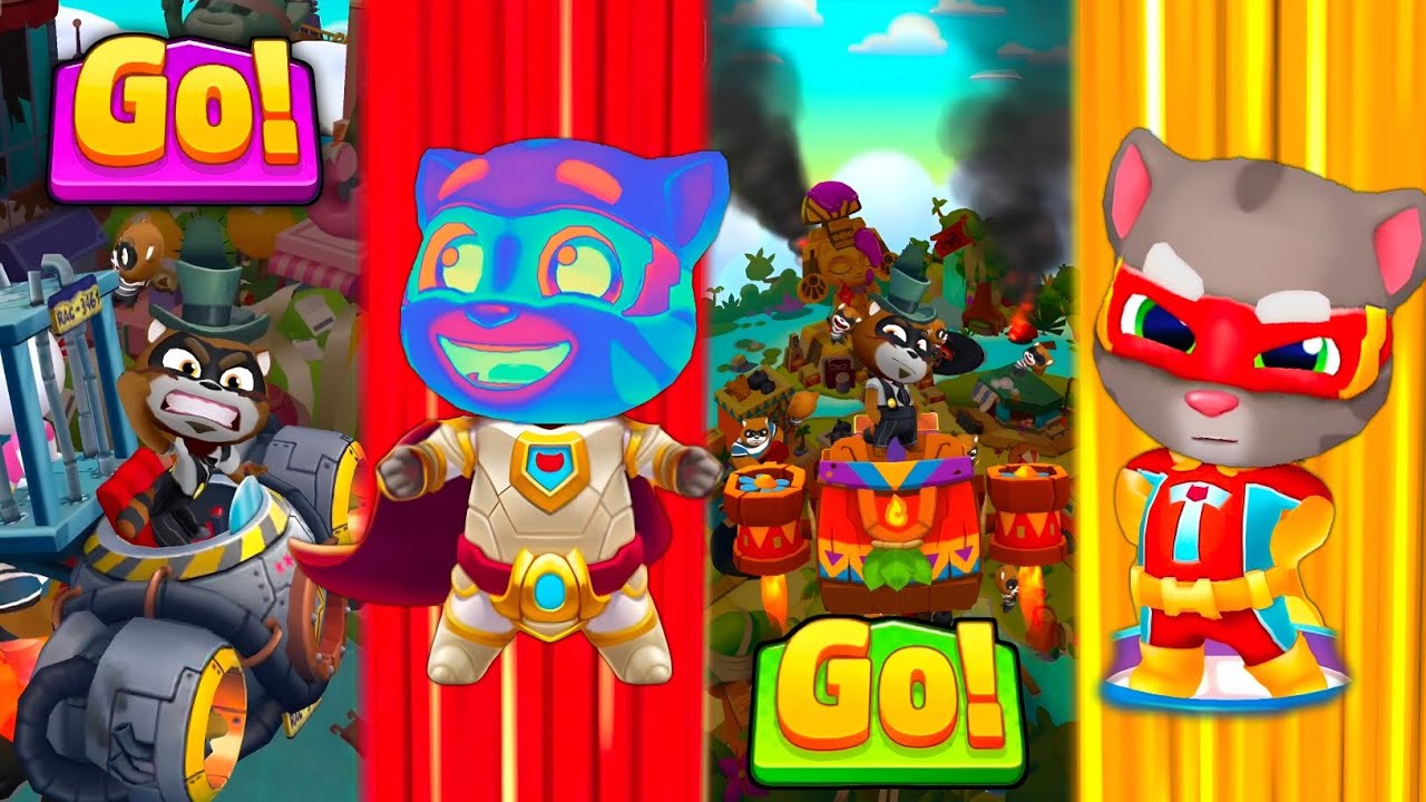 Talking Tom Hero Dash - Hero Tom New Avatars Fight Vs All Raccoon Bosses Unlocked Cages Traps Outfit