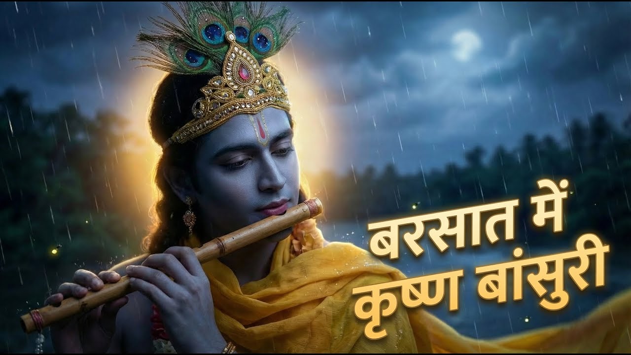कृष्ण बांसुरी बरसात में   | Krishna Flute Music with Rain | Peaceful Meditation