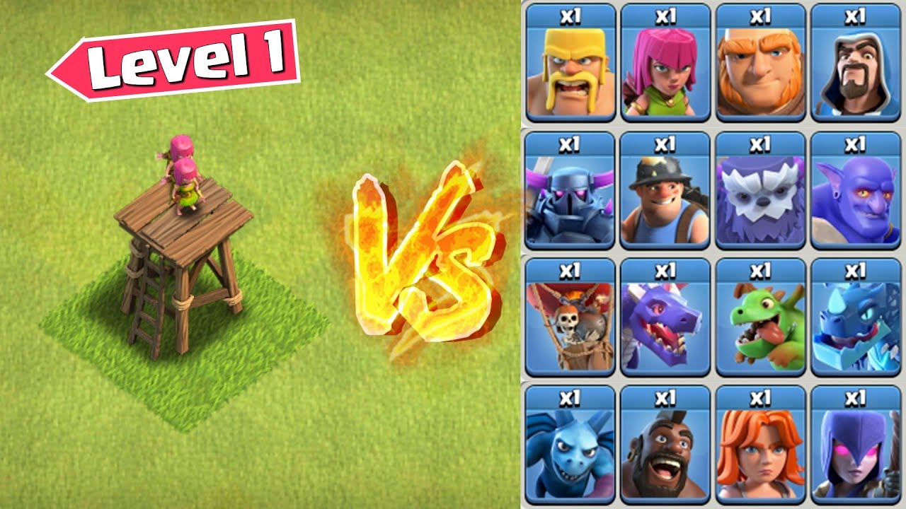 *Level 1* Archer Tower vs Level 1 Troops - Clash of Clans