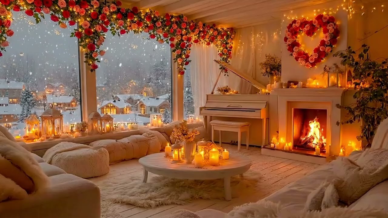 Peaceful Winter Cabin by the Lake ❄️ Soft Piano & Crackling Fireplace for Calm & Focus