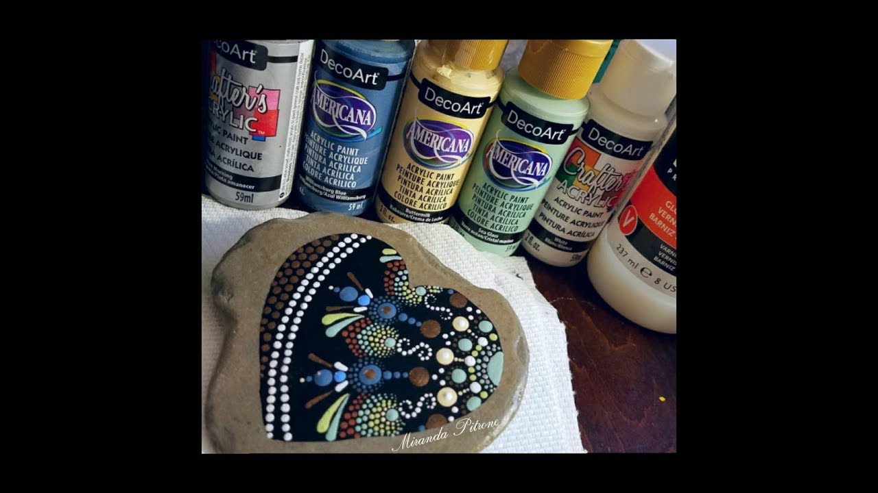 How to paint a dot heart mandala ~ acrylic painting on stone with Miranda Pitrone