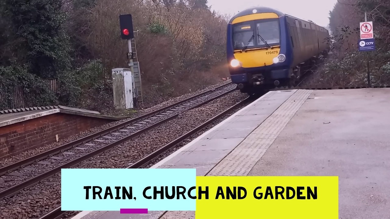 Train, church and garden